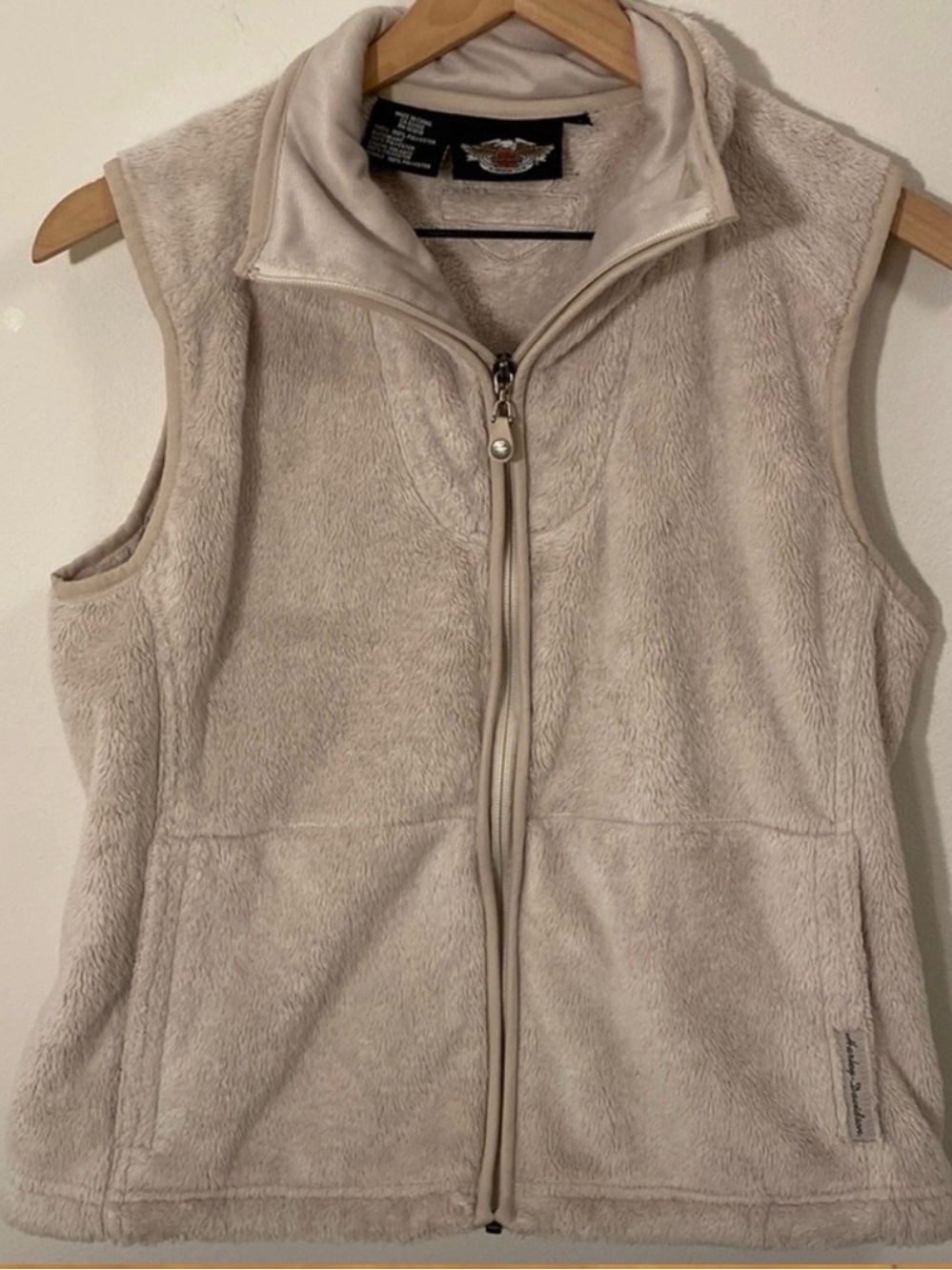 Harley-Davidson Off White Zip Up Fleece Vest Large
